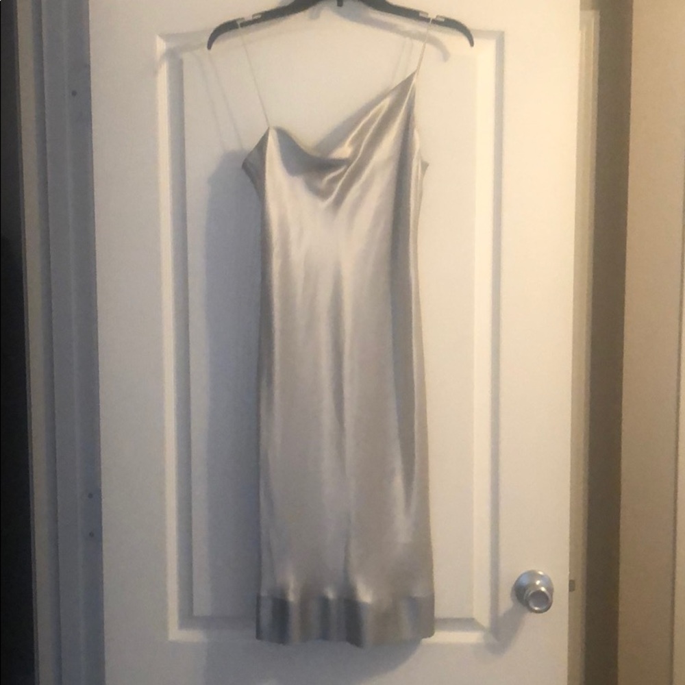 DKNY Asymmetrical Dress in Silver Silk